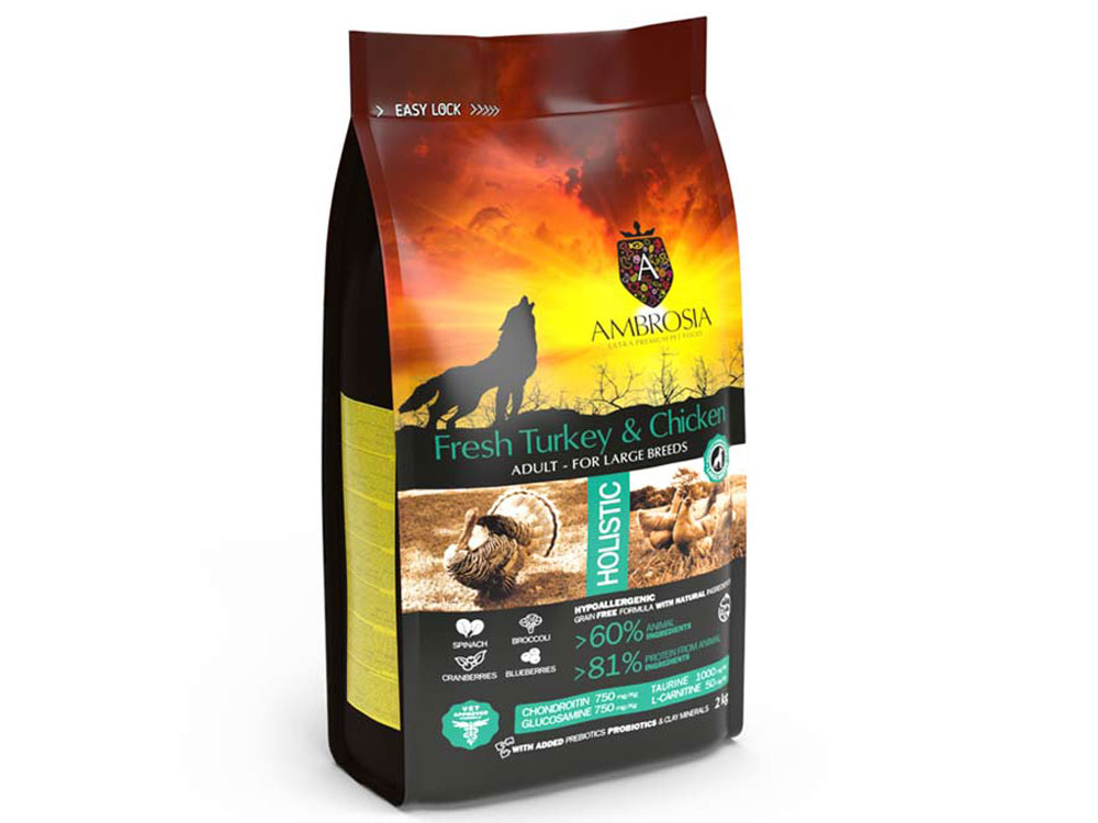 Ambrosia Adult Large Breeds индейка и курица 12 кг Ambrosia