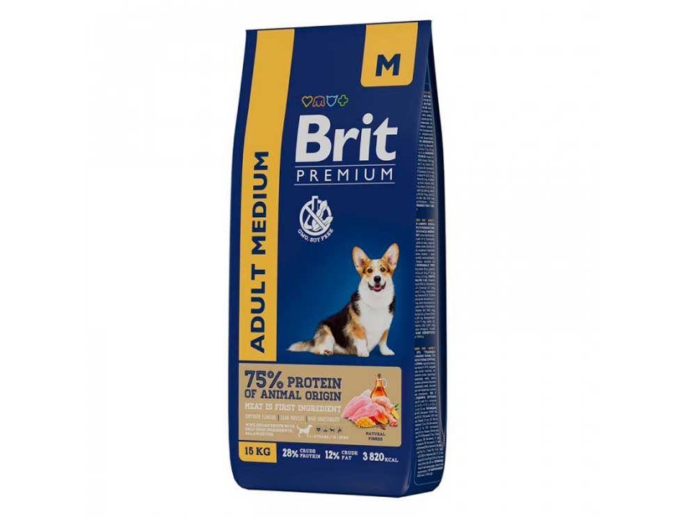 Brit Premium Dog Adult Medium с курицей 15кг Brit