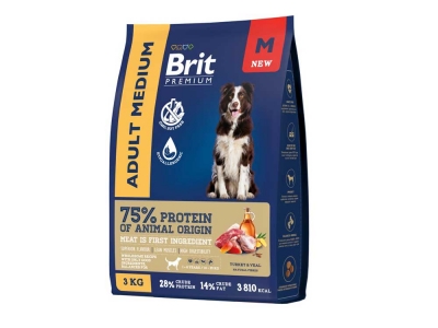 Brit Premium Dog Adult Medium с индейкой и телятиной